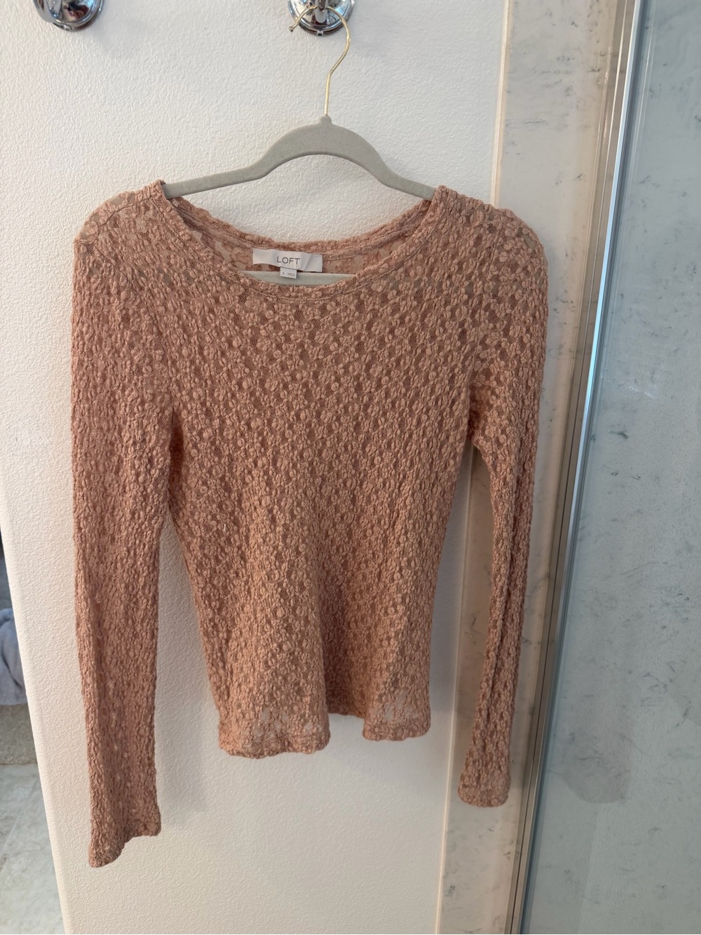 LOFT Long-Sleeve Lace Textured Top - Dusty Pink